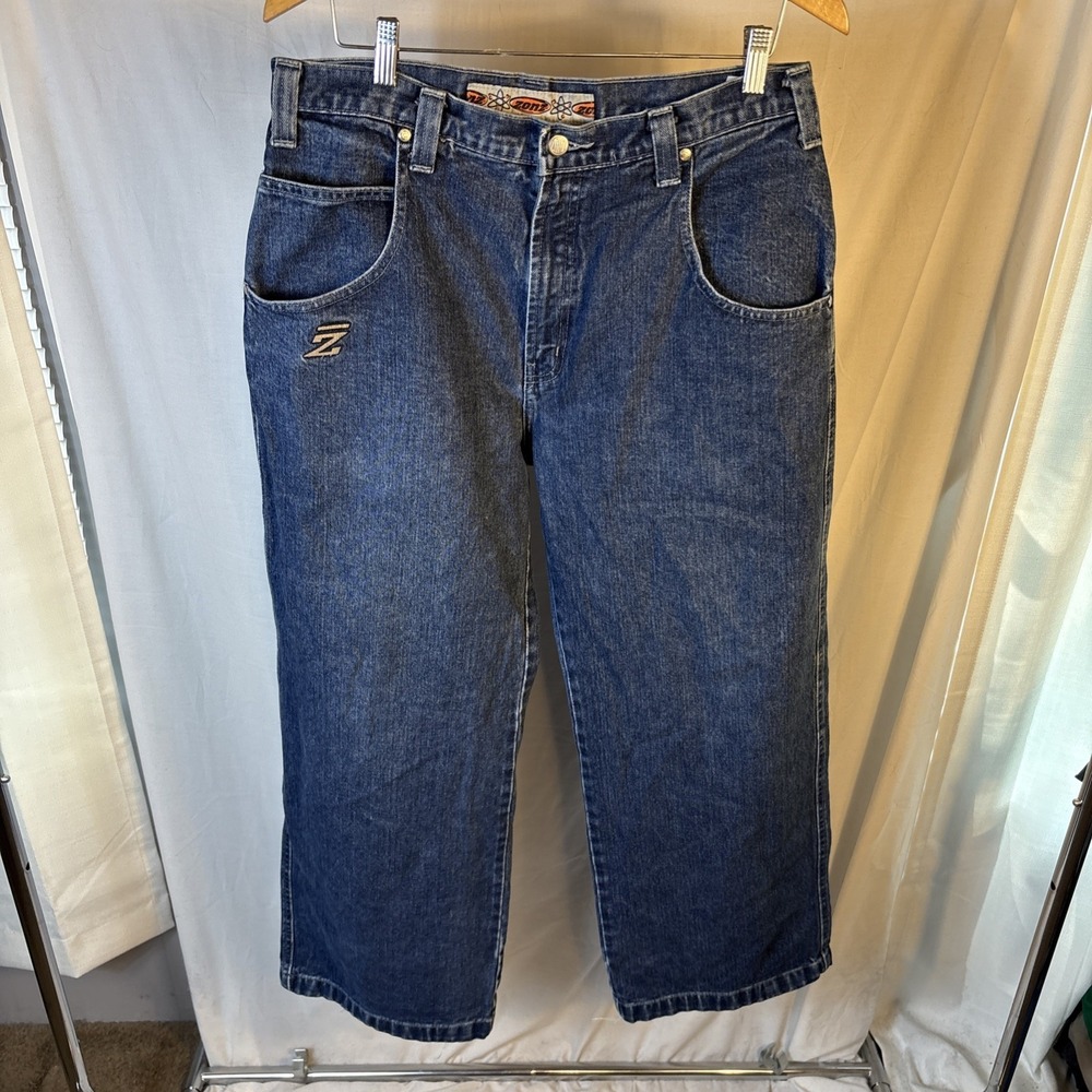 Vintage Zonz  Jeans Men JNCO Style Rave Wide Leg Baggy 90s Y2K 35x30 Embroidered